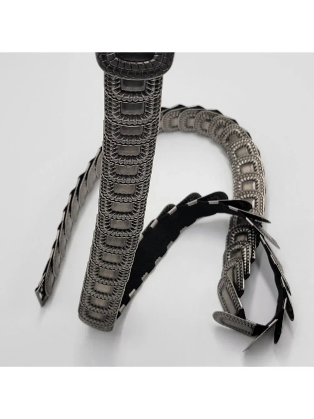 Vtg Stretchy Skinny Snake Elastic Black & Silver Metal Link Western Boho Belt Wi